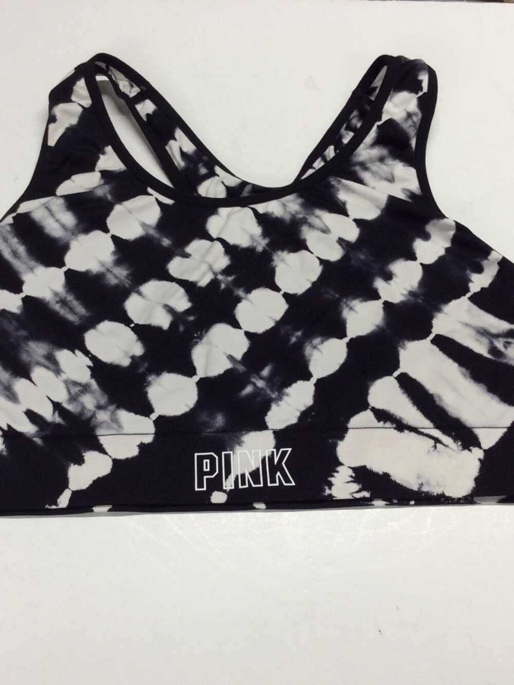 Victoria’s Secret PINK Sport Seamless Crop Black White Sports Bra Racerback Wome